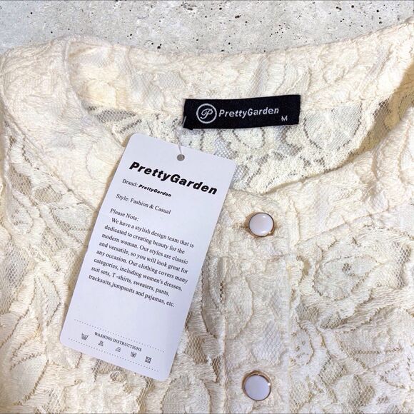 Pretty Garden Embroidered Lace Top Wms Medium Cream Button Romantic Cottagecore - Picture 9 of 12